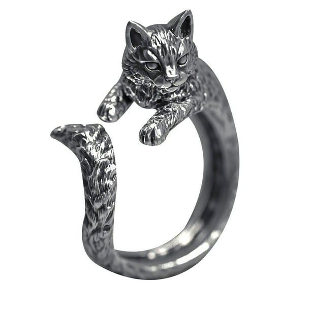 Curled Cat Gift For Her Adjustable Cat Ring Animal Lovers Silver Cat Ring Animal Jewelry Cat Lover